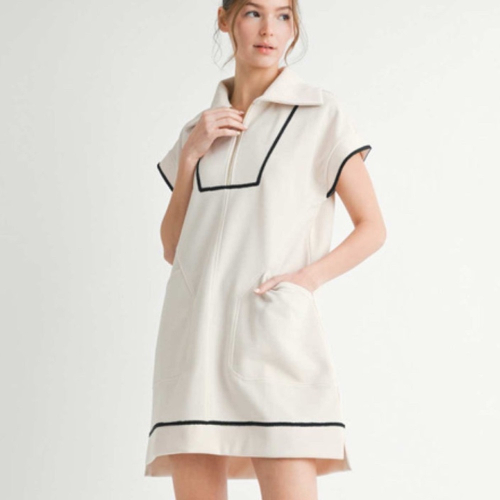 JODIFL Cream Shift Dress with Black Trim